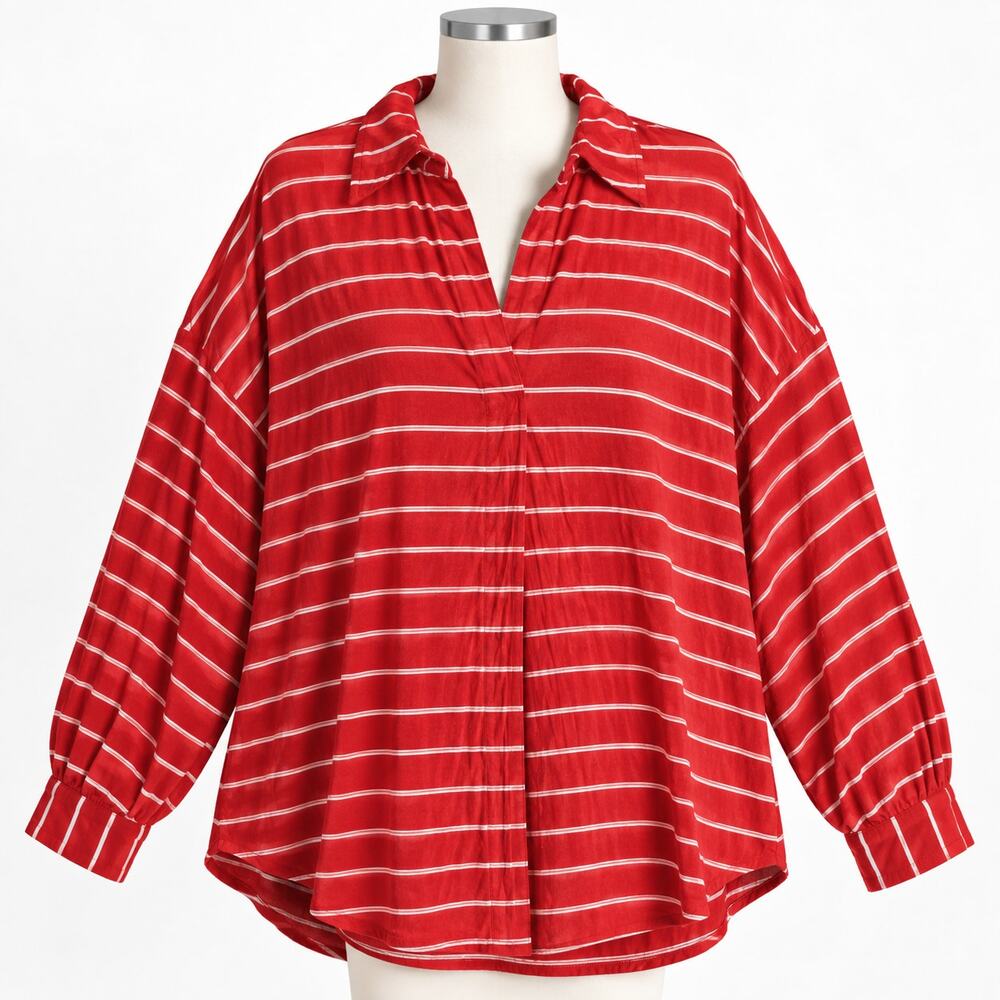 We The Free Red White Stripe Oversized Tunic Shirt Women's Large L